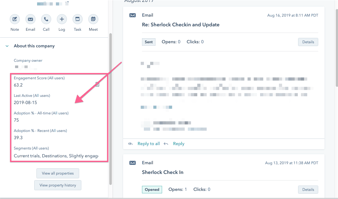 Accoil HubSpot data example