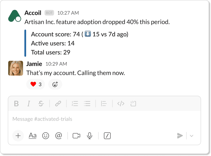 Accoil Slack message example