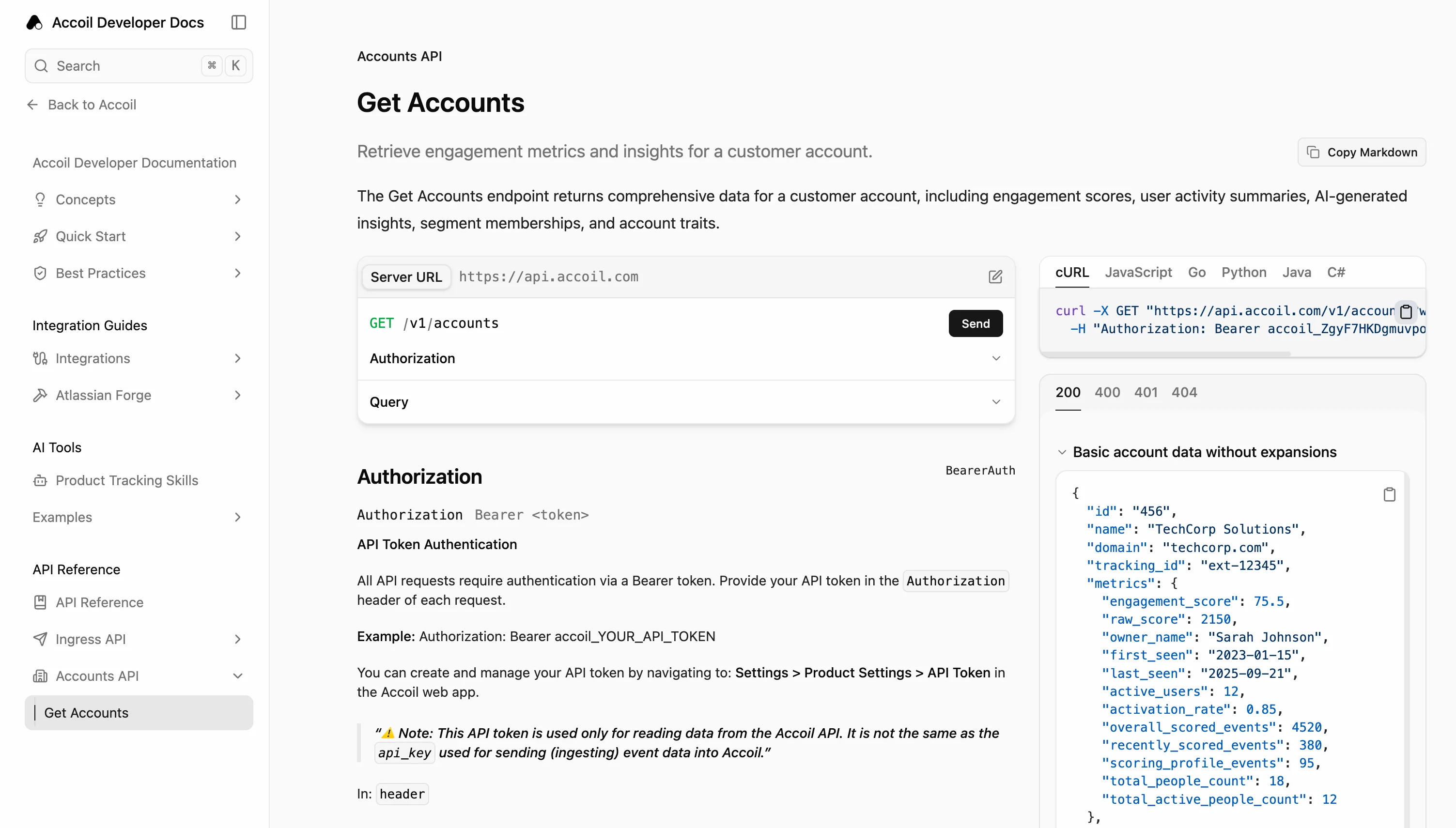 Account context via API